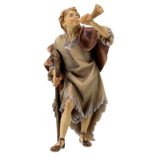 Estatua pastor con corno belén Original madera pintada Val Gardena 10 cm de altura media 1