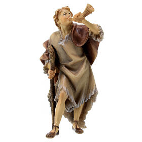 Shepherd with Horn Statue, 10 cm Original Nativity model, in painted Valgardena wood