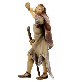 Shepherd with Horn Statue, 10 cm Original Nativity model, in painted Valgardena wood