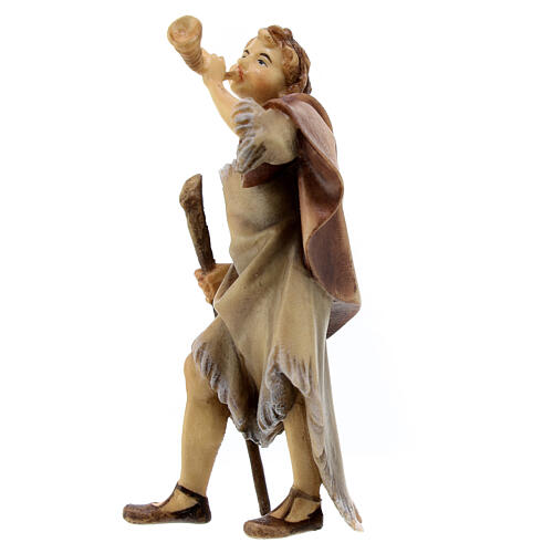 Shepherd with Horn Statue, 10 cm Original Nativity model, in painted Valgardena wood 2