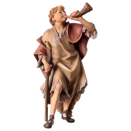 Shepherd Figurine with Horn, 12 cm Original Nativity model, in painted Valgardena wood 1