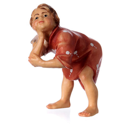 Estatua niño que escucha belén Original madera pintada Val Gardena 10 cm 2