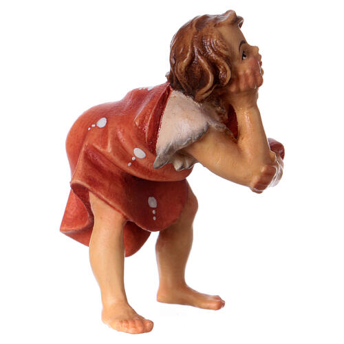 Estatua niño que escucha belén Original madera pintada Val Gardena 10 cm 3