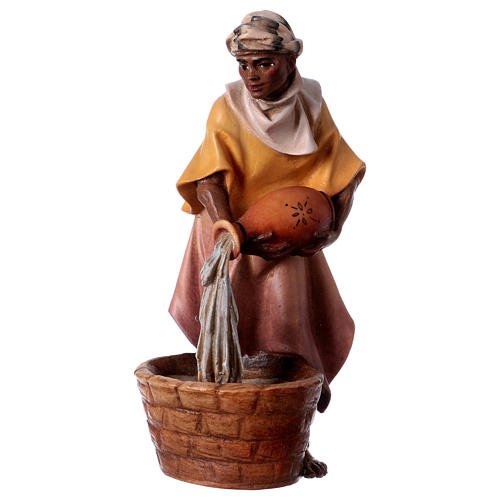 Santon chamelier avec jarre crèche Original bois peint Val Gardena 12 cm 1
