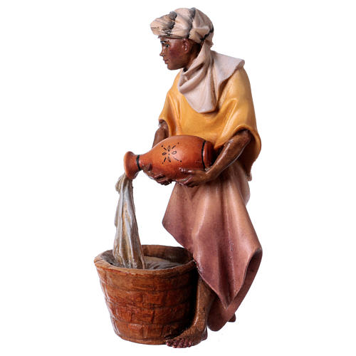 Santon chamelier avec jarre crèche Original bois peint Val Gardena 12 cm 2