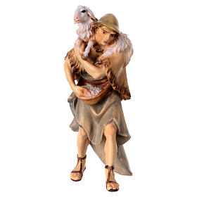Pastore con pecora sulle spalle presepe Original legno dipinto Valgardena 10 cm