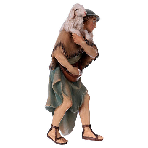 Shepherd and Sheep on Shoulder, 12 cm Original Nativity model, in painted Valgardena wood 3
