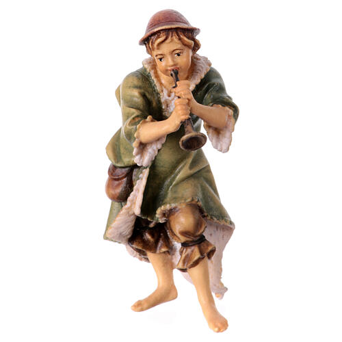 Shepherd with trumpet Original Nativity Scene in painted wood from Valgardena 10 cm 1