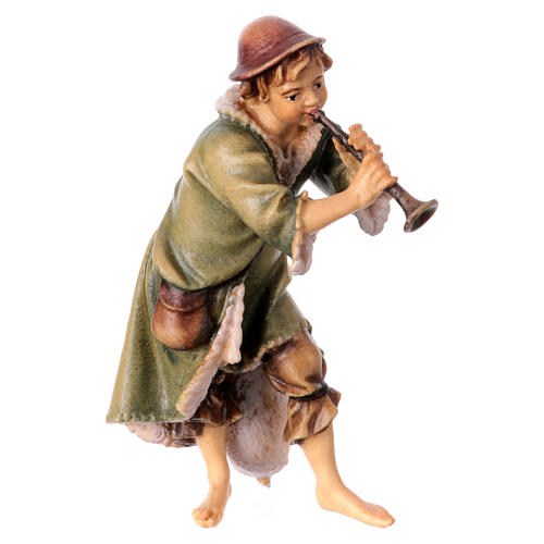 Shepherd with trumpet Original Nativity Scene in painted wood from Valgardena 10 cm 3