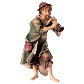 Shepherd with trumpet Original Nativity Scene in painted wood from Valgardena 12 cm