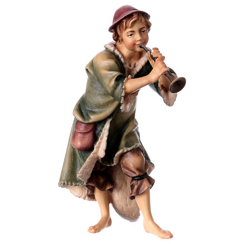 Shepherd with trumpet Original Nativity Scene in painted wood from Valgardena 12 cm 1