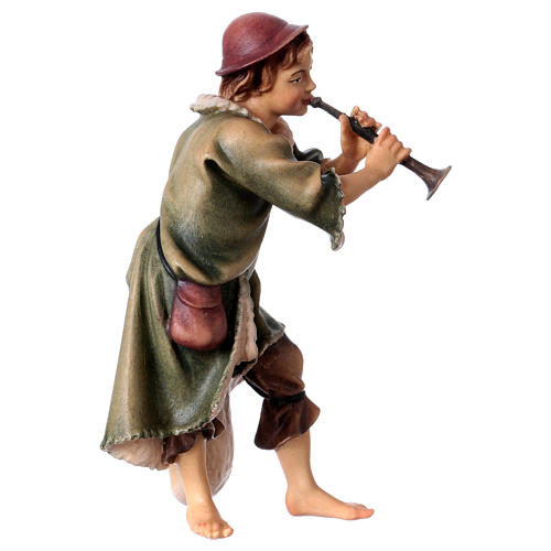 Shepherd with trumpet Original Nativity Scene in painted wood from Valgardena 12 cm 3