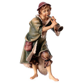 Peasant with Trumpet, 12 cm Original Nativity model, in painted Valgardena wood