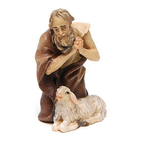 Pastore inginocchiato con pecora presepe Original legno dipinto Valgardena 10 cm