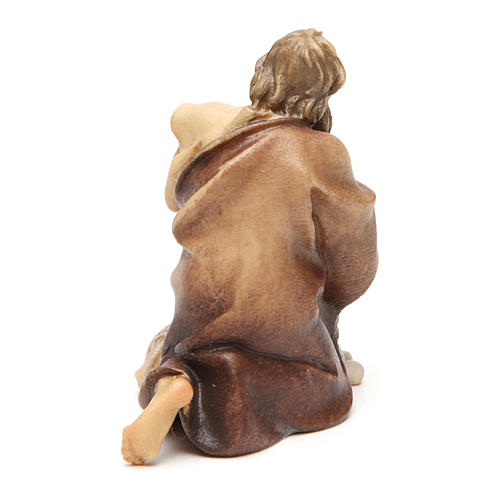 Shepherd Kneeling with Sheep, 10 cm Original Nativity model, in painted Valgardena wood 3