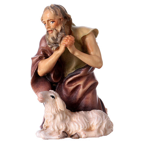 Pasterz klęczący z owcą szopka Original drewno malowane Val Gardena 12 cm 1