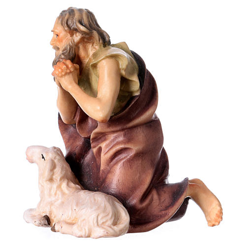 Sheep Herder Kneeling with Sheep, 12 cm Original Nativity model, in painted Valgardena wood 2