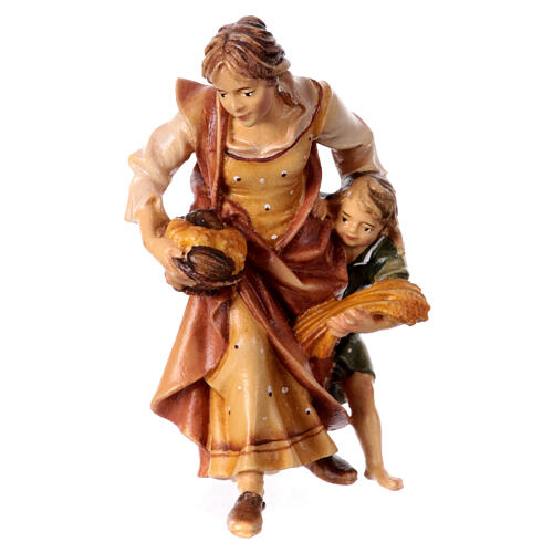 Woman farmer with child and sheep Original Nativity Scene in painted wood from Valgardena 10 cm 1