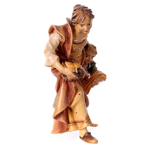 Woman farmer with child and sheep Original Nativity Scene in painted wood from Valgardena 10 cm 3