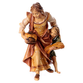 Paysanne avec enfant crèche Original bois peint Val Gardena 10 cm