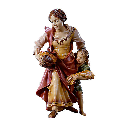  Contadina con bambino presepe Original legno dipinto Valgardena 10 cm 1