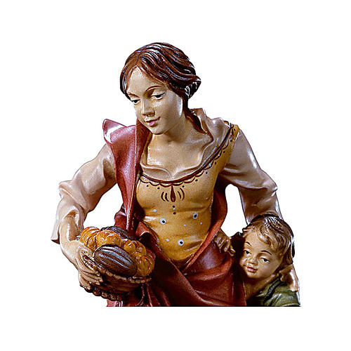 Contadina con bambino presepe Original legno dipinto Valgardena 10 cm 2