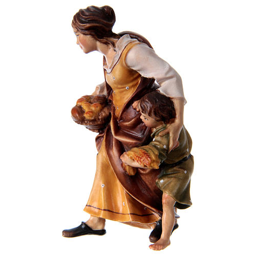 Woman farmer with child and sheep Original Nativity Scene in painted wood from Valgardena 12 cm 2