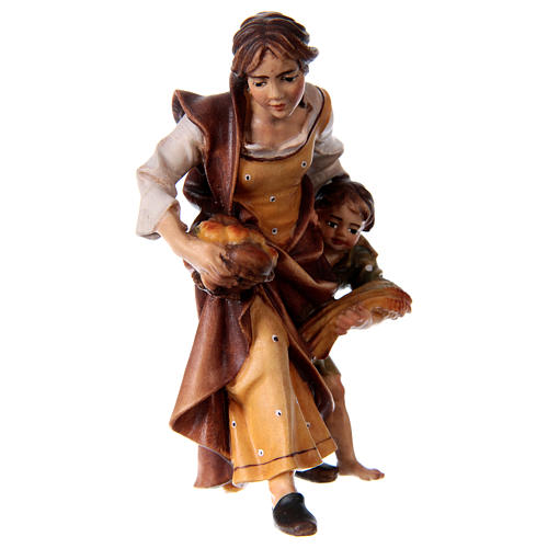 Woman farmer with child and sheep Original Nativity Scene in painted wood from Valgardena 12 cm 3