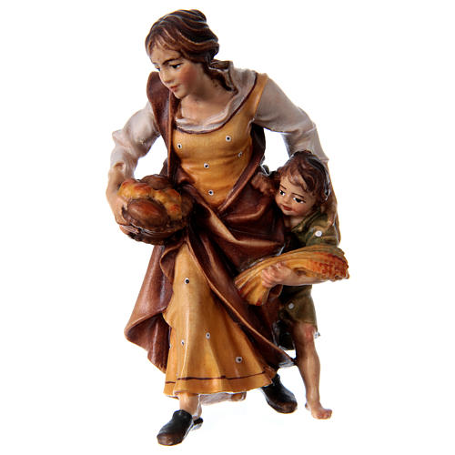 Paysanne avec enfant et blé crèche Original bois peint Val Gardena 12 cm 1