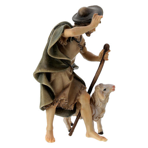 Shepherd with Cane and Sheep, 10 cm Original Nativity model, in painted Valgardena wood 3
