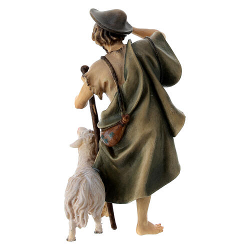 Shepherd with Cane and Sheep, 10 cm Original Nativity model, in painted Valgardena wood 4