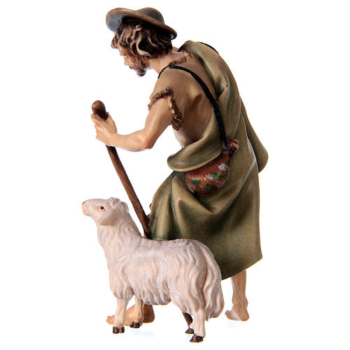 Shepherd with Walking Stick and Sheep, 12 cm Original Nativity model, in painted Valgardena wood 3