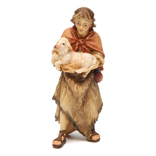 Pastore con agnello presepe Original legno dipinto Valgardena 10 cm 1