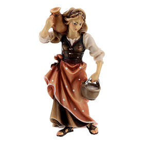 Contadina con brocca presepe Original legno dipinto Valgardena 10 cm