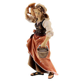 Contadina con brocca presepe Original legno dipinto Valgardena 10 cm