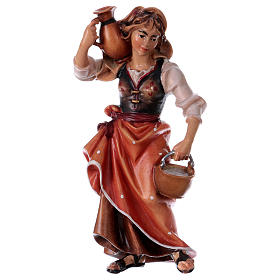 Campesina con jarra belén Original madera pintada Val Gardena 12 cm de altura media