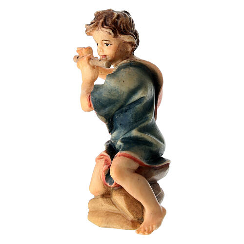 Bambino inginocchiato con flauto presepe Original legno dipinto Valgardena 10 cm 3