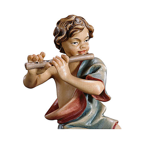 Chłopiec klęczący z fletem szopka Original drewno malowane Val Gardena 10 cm 2