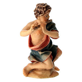 Menino de joelhos com flauta presépio Original madeira pintada Val Gardena 10 cm