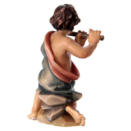 Enfant agenouillé avec flûte crèche Original bois peint Val Gardena 12 cm 3