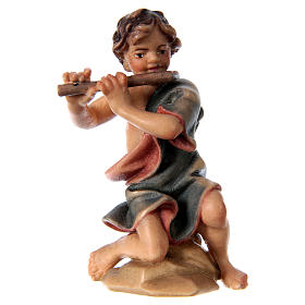 Kneeling Boy with Flute, 12 cm Original Nativity model, in painted Valgardena wood