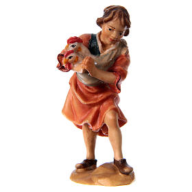 Boy with Chickens, 10 cm Original Nativity model, in painted Valgardena wood