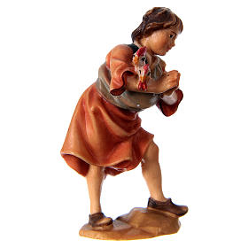 Boy with Chickens, 10 cm Original Nativity model, in painted Valgardena wood