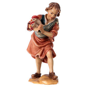 Enfant avec poules crèche Original bois peint Val Gardena 12 cm