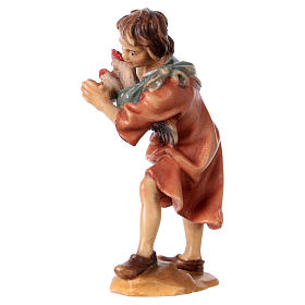 Enfant avec poules crèche Original bois peint Val Gardena 12 cm