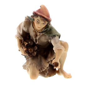 Pastore inginocchiato con legna presepe Original legno dipinto Valgardena 10 cm