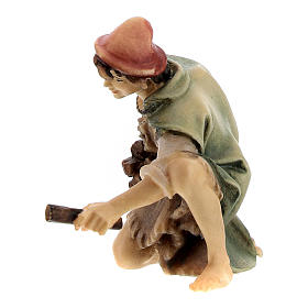 Pastore inginocchiato con legna presepe Original legno dipinto Valgardena 10 cm
