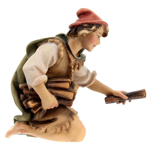 Pastore inginocchiato con legna presepe Original legno dipinto Valgardena 12 cm 3