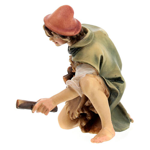 Pastore inginocchiato con legna presepe Original legno dipinto Valgardena 12 cm 4