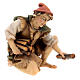 Shepherd Kneeling Collecting Wood, 12 cm Original Nativity model, in painted Valgardena wood s1